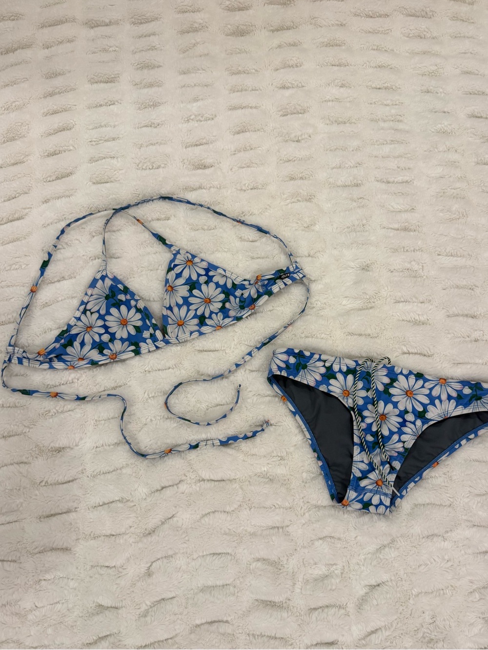 Blue Daisy Print Triangle Bikini Set